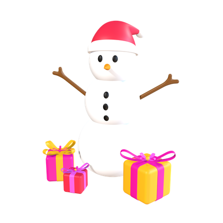 Bonhomme de neige avec des cadeaux  3D Icon