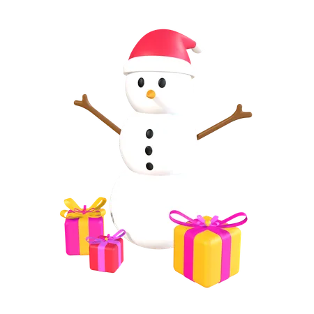 Bonhomme de neige avec des cadeaux  3D Icon