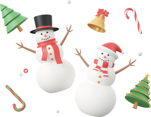 Bonhomme de neige avec des décorations de Noël  3D Icon