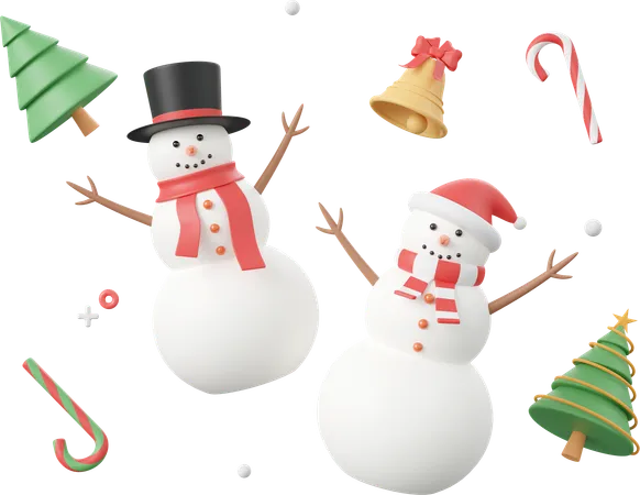 Bonhomme de neige avec des décorations de Noël  3D Icon