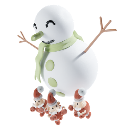 Bonhomme de neige avec le père Noël  3D Icon