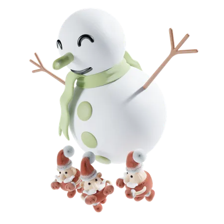 Bonhomme de neige avec le père Noël  3D Icon