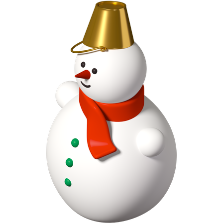 Bonhomme de neige avec seau doré sur la tête  3D Illustration