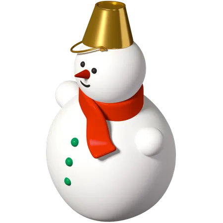 Bonhomme de neige avec seau doré sur la tête  3D Illustration