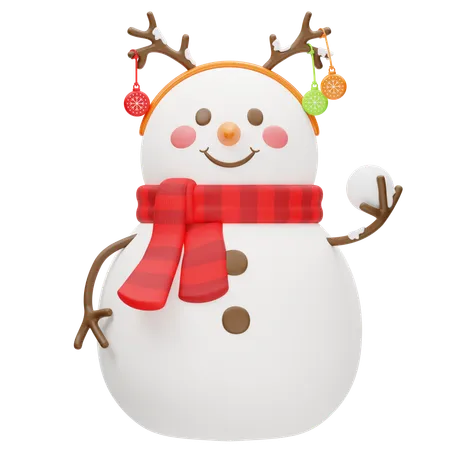 Bonhomme de neige avec bandeau de renne tenant une boule de neige  3D Icon