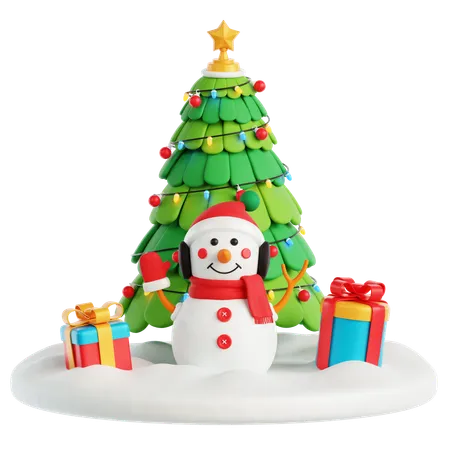 Bonhomme de neige et arbres de Noël  3D Icon