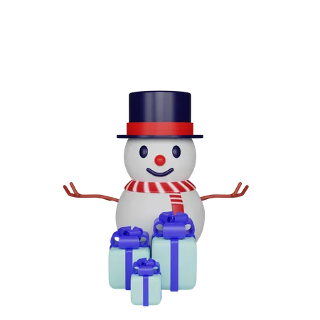 Bonhomme de neige et cadeaux  3D Icon