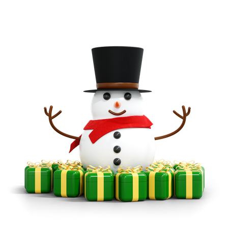 Bonhomme de neige et coffret cadeau  3D Illustration