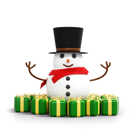 Bonhomme de neige et coffret cadeau  3D Illustration