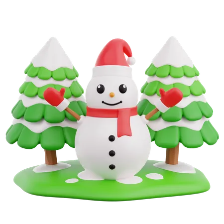 Bonhomme de neige et pin  3D Icon