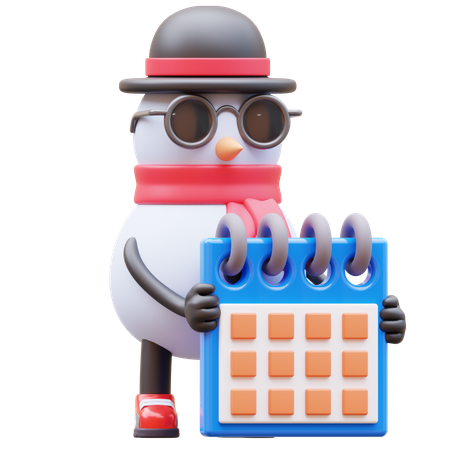 Calendrier de tenue de personnage de bonhomme de neige  3D Illustration