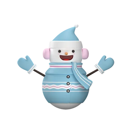 Bonhomme de neige portant un pull bleu  3D Illustration