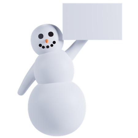 Bonhomme de neige tenant une pancarte  3D Illustration