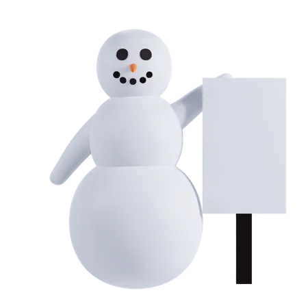 Bonhomme de neige tenant une pancarte  3D Illustration