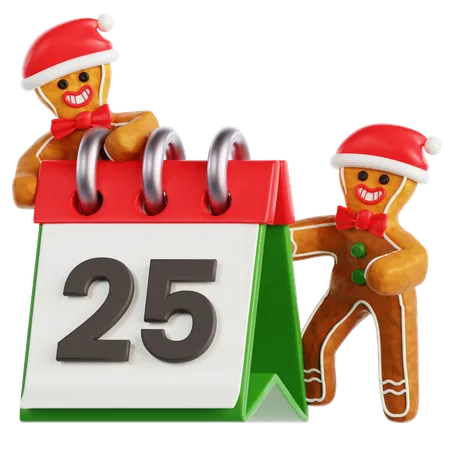 Bonhomme en pain d'épice avec calendrier  3D Icon