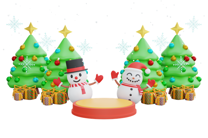 Bonhommes de neige et arbres de Noël  3D Icon