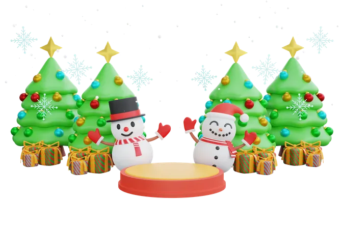 Bonhommes de neige et arbres de Noël  3D Icon