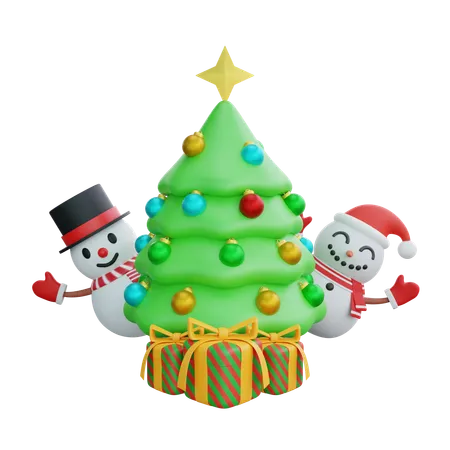 Bonhommes de neige et arbres de Noël  3D Icon