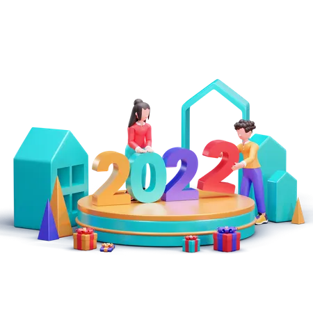 Bonne année 2022 célébration  3D Illustration