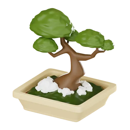 Bonsai Tree In Decorative Pot Perfect For Conveying The Beauty And Serenity Of Japanese Gardening Culture 3 D Render Illustration 3D Icon