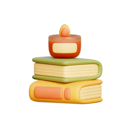 3 D Book With Candle Autumn Celebration Elements Fall Season 3D Icon