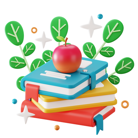 Book And Apple  3D Icon