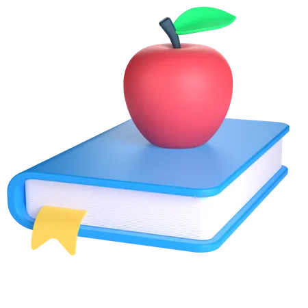 3 D Book And Apple For School And Education Concept Object On A Transparent Background 3D Icon