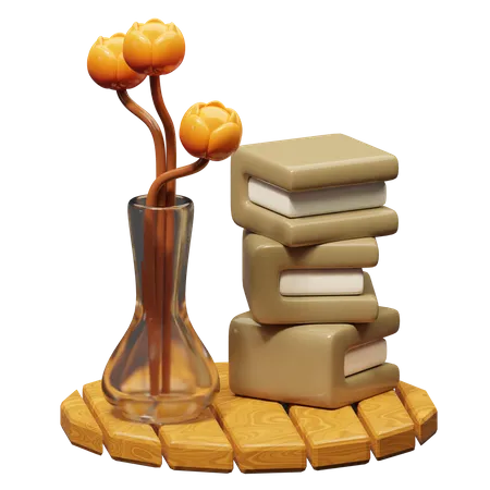 Book And Flower In Jar  3D Icon