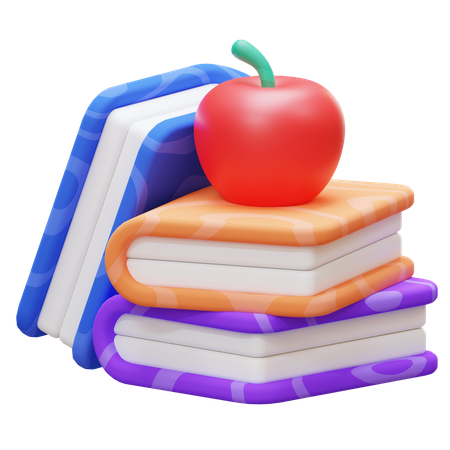 Book Stack And Apple  3D Icon