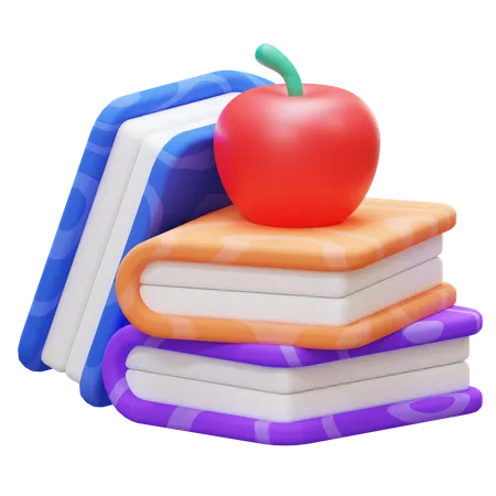 Book Stack And Apple  3D Icon