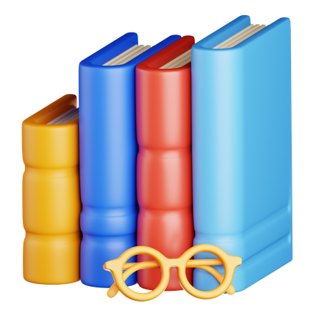 Book Stack With Glasses  3D Icon