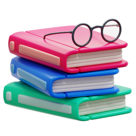 Book Stack With Glasses  3D Icon