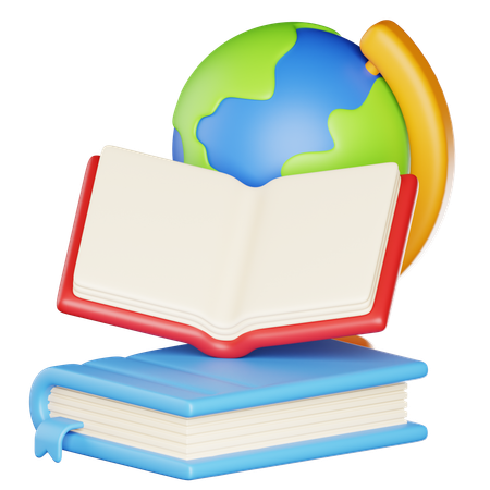 Book Stack With Globe  3D Icon