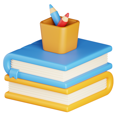 Book Stack With Pencil  3D Icon