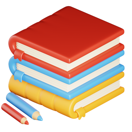 Book Stack With Pencil  3D Icon