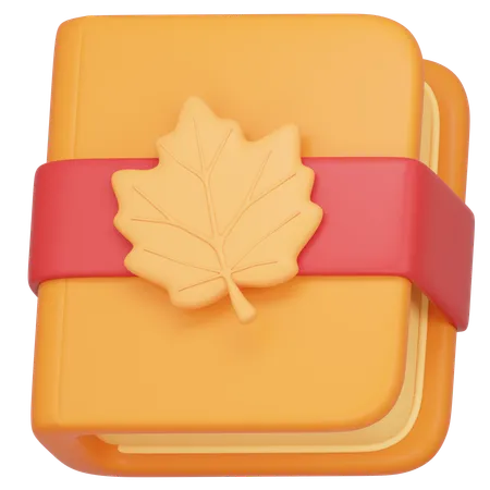 3 D Book With Autumn Leaf Bookmark Icon 3D Icon