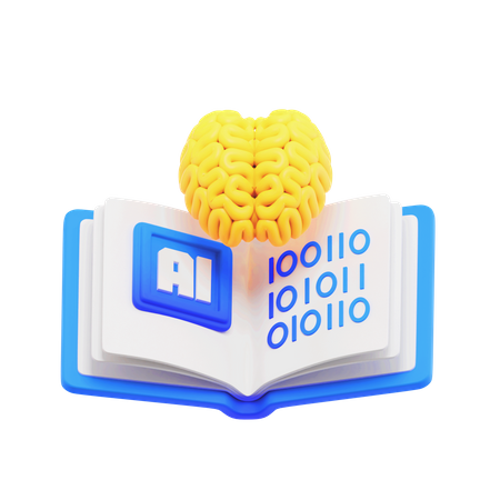 Book with Binary and Brain Code  3D Icon