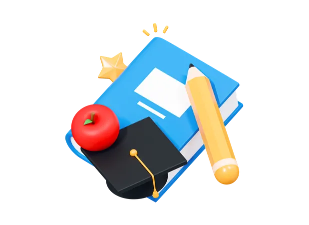 Book With Graduation Hat  3D Icon