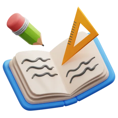 Book With Pencil And Ruler  3D Icon