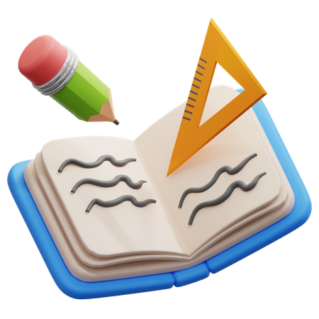 Book With Pencil And Ruler  3D Icon