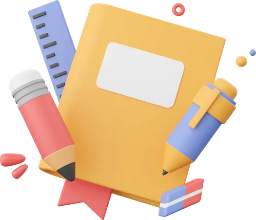 Book With Stationery 3 D Illustration Elements Of School Supplies 3D Icon