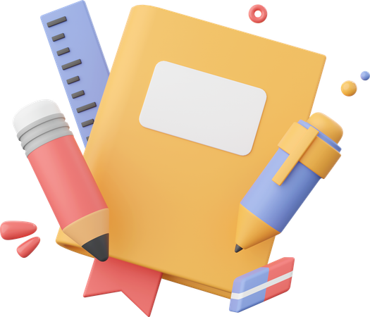 Book With Stationery  3D Icon