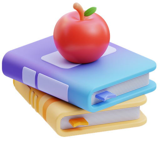 Books and Apple Fruit  3D Icon