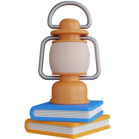 3 D Rendering Two Books With A Lantern On Top Isolated 3D Icon