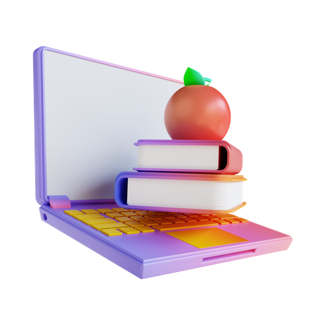 Books And Laptop  3D Illustration