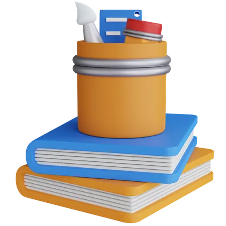 3 D Rendering Two Books With Pencil Holder On Top Isolated 3D Icon
