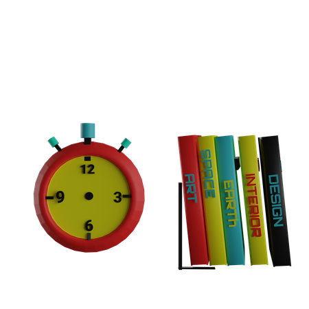 Books And Stopwatch  3D Icon