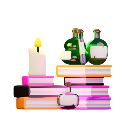 Books Potions With Candles  3D Illustration