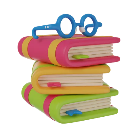 Stack Of Books With Bookmarks And Glasses 3 D Render Colorful Icon 3D Icon