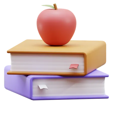Education 3 D Icons Books And Apple 3 D Icon Render 3 D Icon Render Of Books And Apple On White Background Back To School 3 D Render Concept 3D Icon